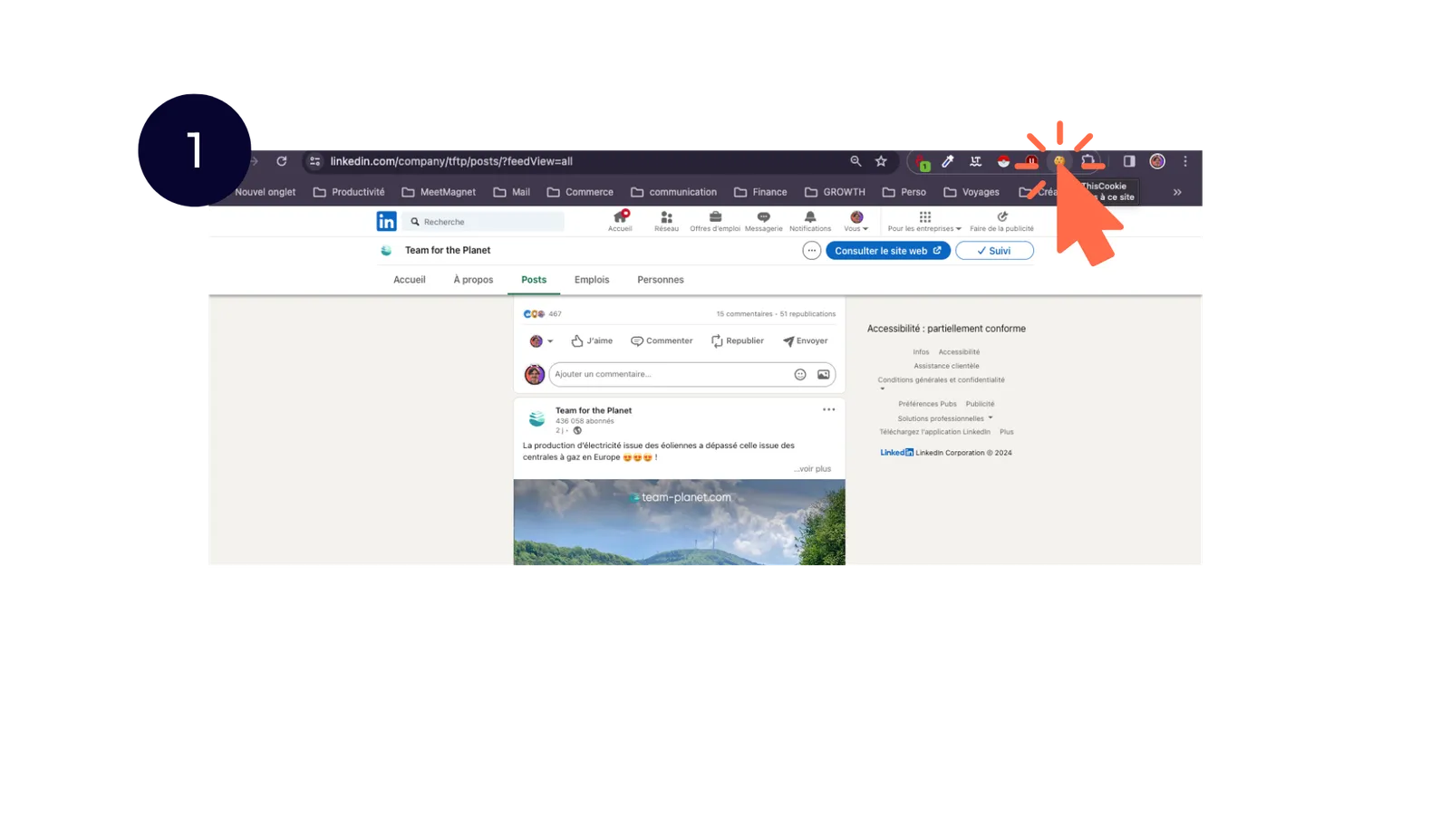Cookie-Editor extension: click the cookie icon (1) then Export (2)