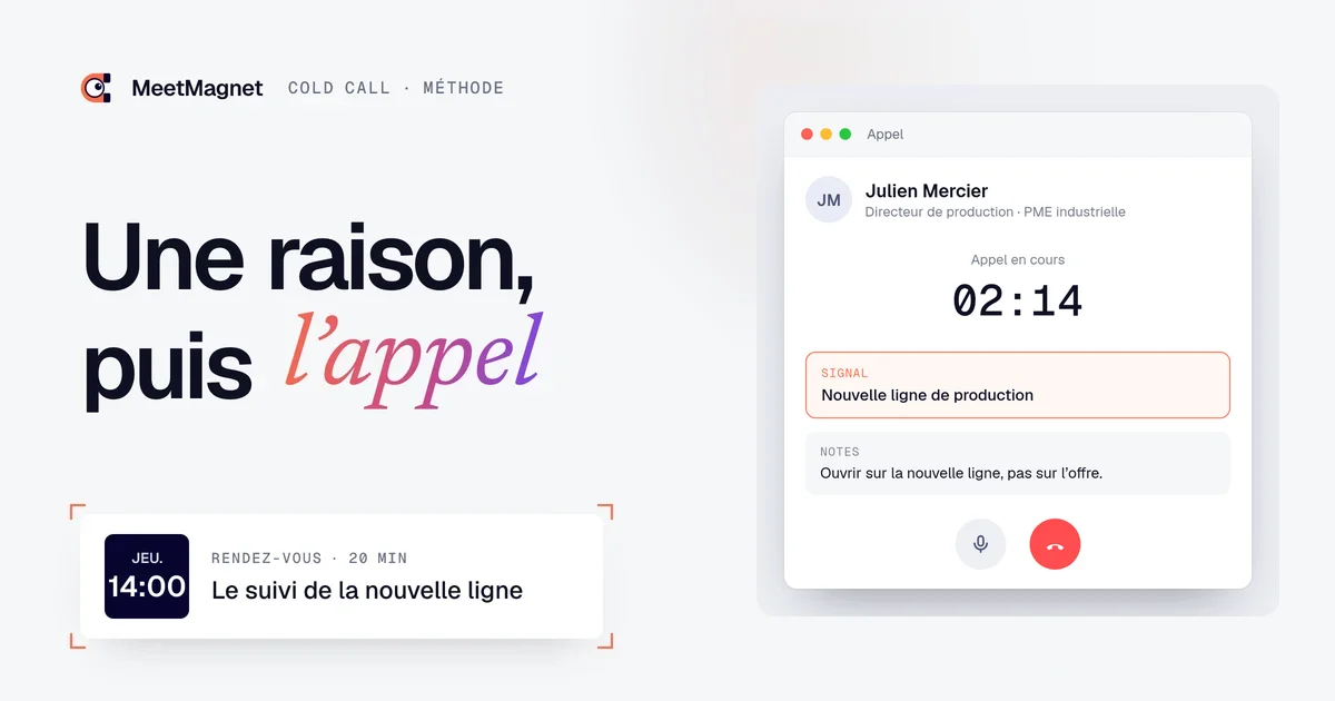 Écran d'appel en cours avec le signal du prospect : nouvelle ligne de production