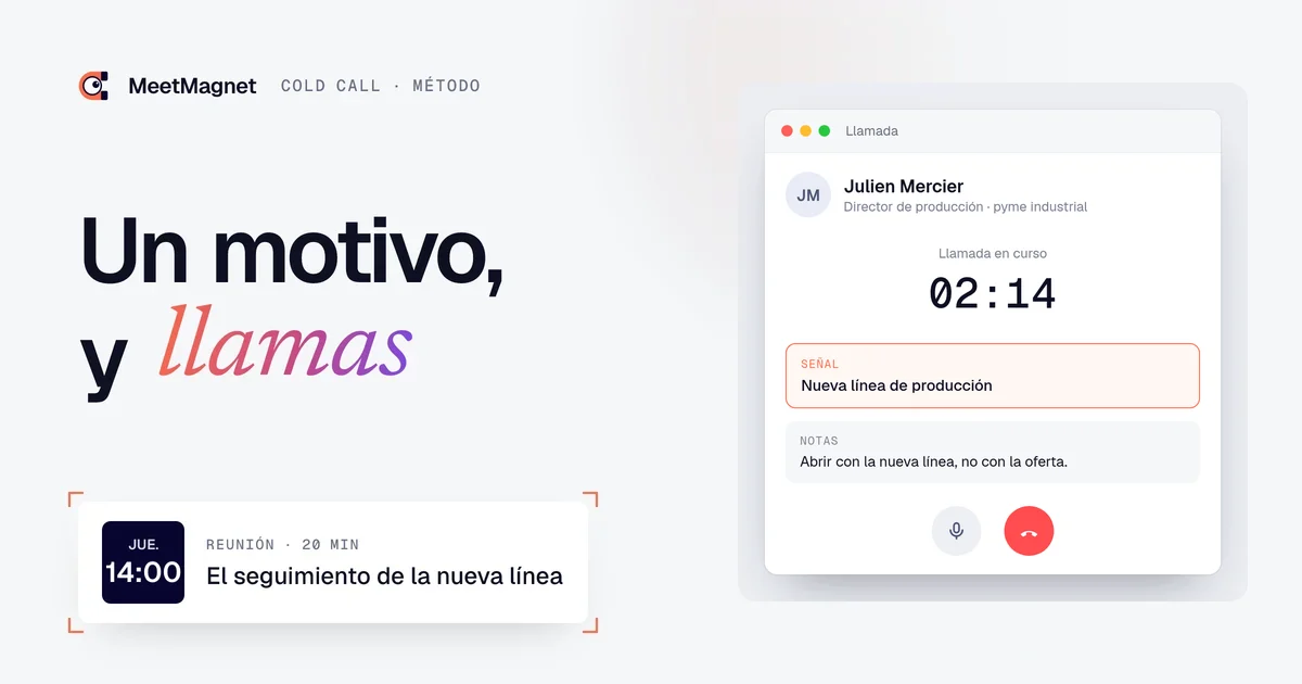 Pantalla de llamada en curso con la señal del prospecto: nueva línea de producción