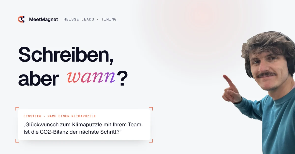 Etienne Douillard, Gründer von MeetMagnet, zeigt auf eine Nachricht, die einen heißen Lead zum richtigen Zeitpunkt erreicht