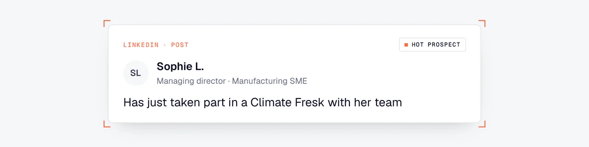 Example of a hot prospect on LinkedIn: a managing director who has just run a Climate Fresk with her team