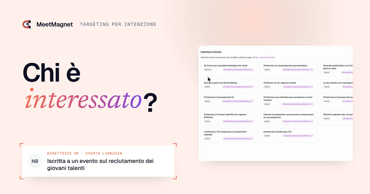 Screenshot dell’app MeetMagnet: intenzioni d’acquisto seguite su LinkedIn