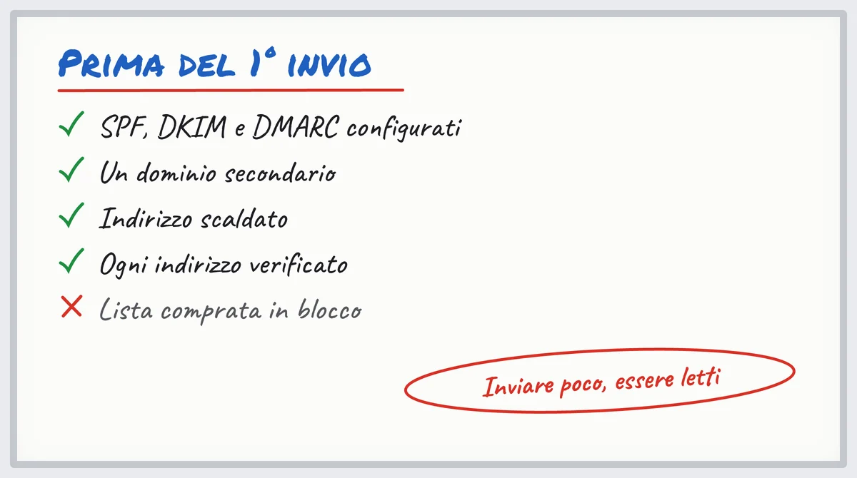 Lavagna bianca: la checklist di deliverability prima del primo invio di una cold email
