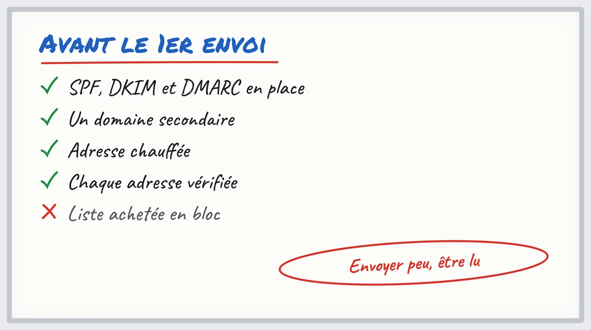 Tableau blanc : la check-list de délivrabilité avant le premier envoi d'un cold email