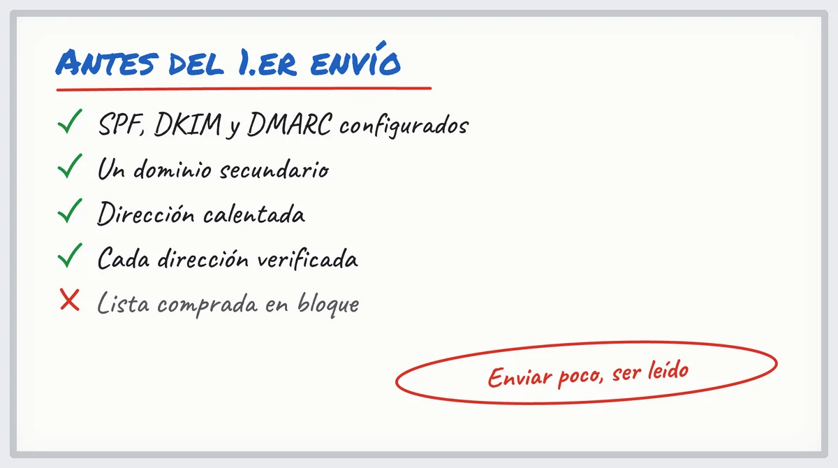 Pizarra blanca: la lista de comprobación de entregabilidad antes del primer envío de un cold email
