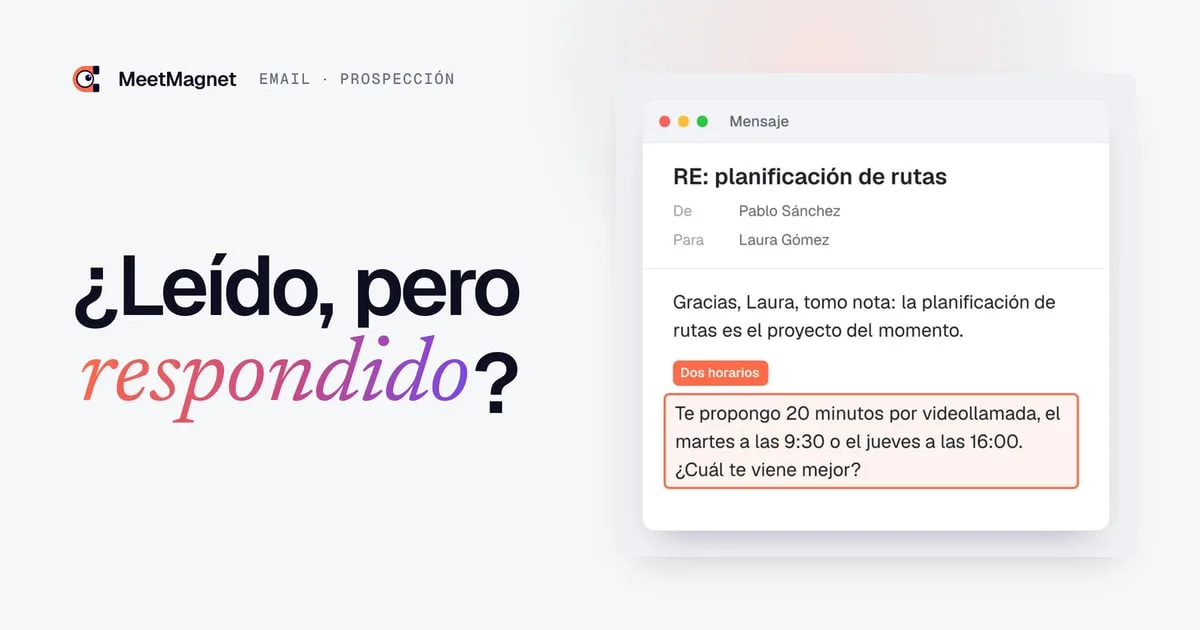 Ejemplo de email de prospección: la última frase, que propone dos horarios concretos, está resaltada