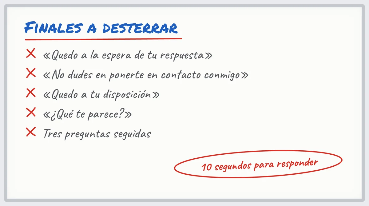 Pizarra blanca: los finales de email de prospección que hay que desterrar, de «Quedo a la espera» a tres preguntas
