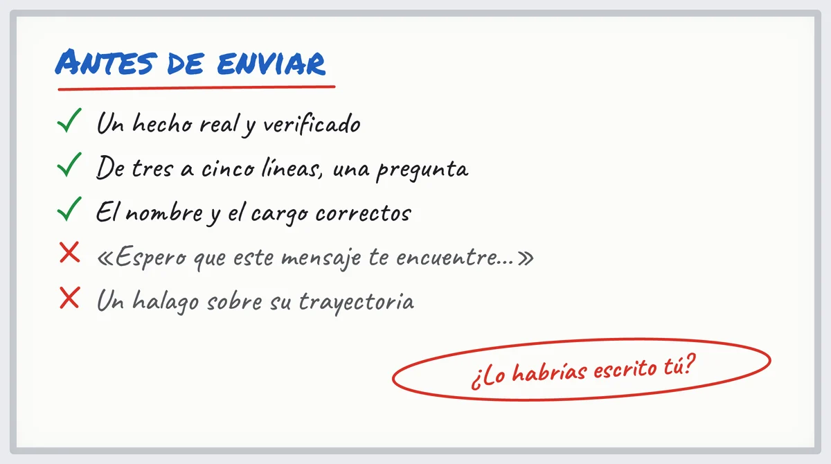 Checklist a rotulador para revisar un mensaje de prospección escrito con IA antes de enviarlo