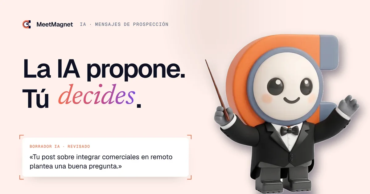 La mascota de MeetMagnet como director de orquesta: la IA escribe, tú validas