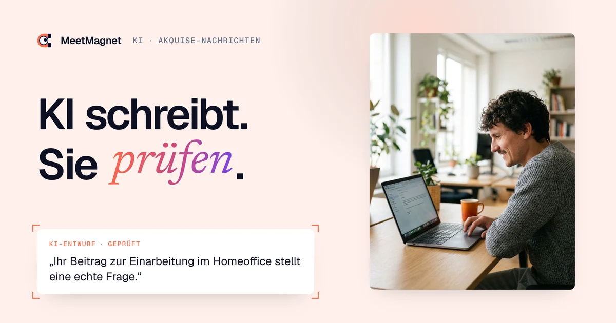 Etienne Douillard, Gründer von MeetMagnet, prüft am Computer eine Akquise-Nachricht, die eine KI vorbereitet hat