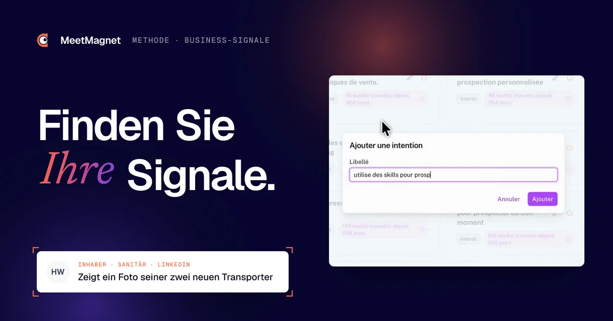 Screenshot der MeetMagnet-App: ein Business-Signal hinzufügen