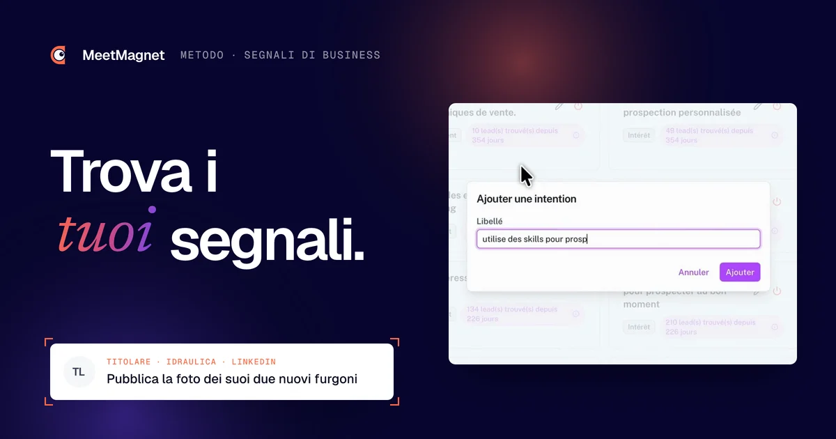 Screenshot dell’app MeetMagnet: aggiungere un segnale di business da seguire