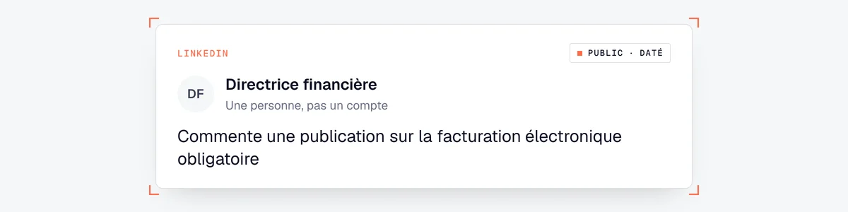 Exemple de signal d’achat sur LinkedIn : une directrice financière commente une publication sur la facturation électronique