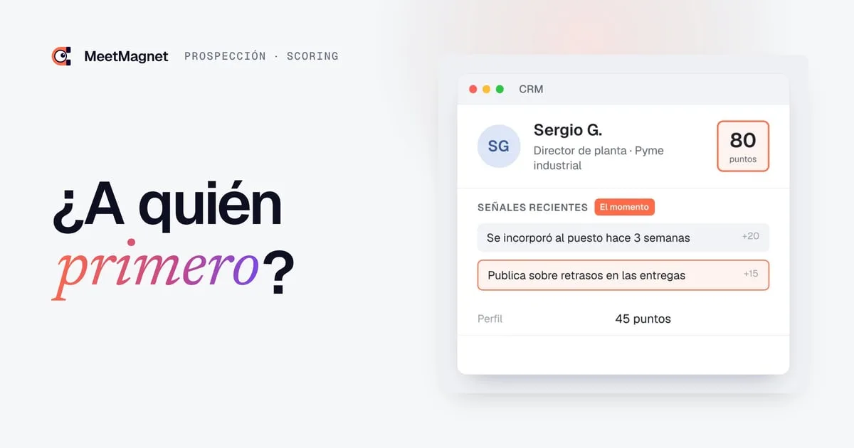 Ejemplo de ficha de prospecto con 80 puntos: una incorporación y una publicación suben la puntuación