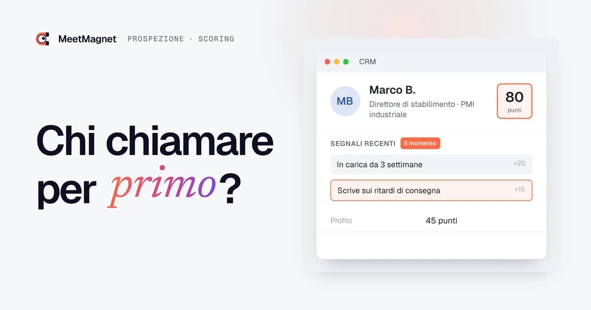 Esempio di scheda prospect con 80 punti: un nuovo incarico e un post fanno salire il punteggio
