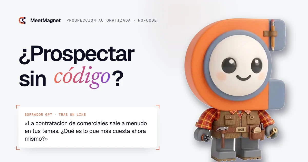Bob, la mascota manitas de MeetMagnet, con sus herramientas para montar una máquina de prospección sin código