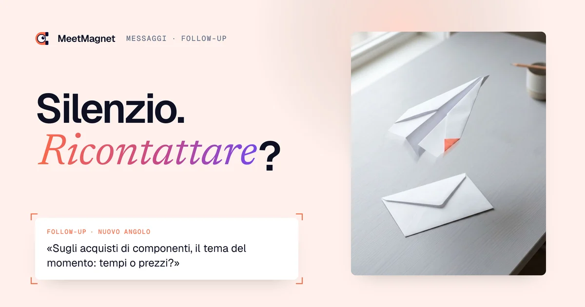Un aereo di carta riparte sopra una busta rimasta senza risposta: l'email di follow-up al prospect, da un nuovo angolo