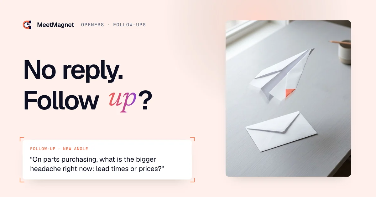 A paper plane takes off above an unanswered envelope: a prospect follow-up email that comes back from a new angle