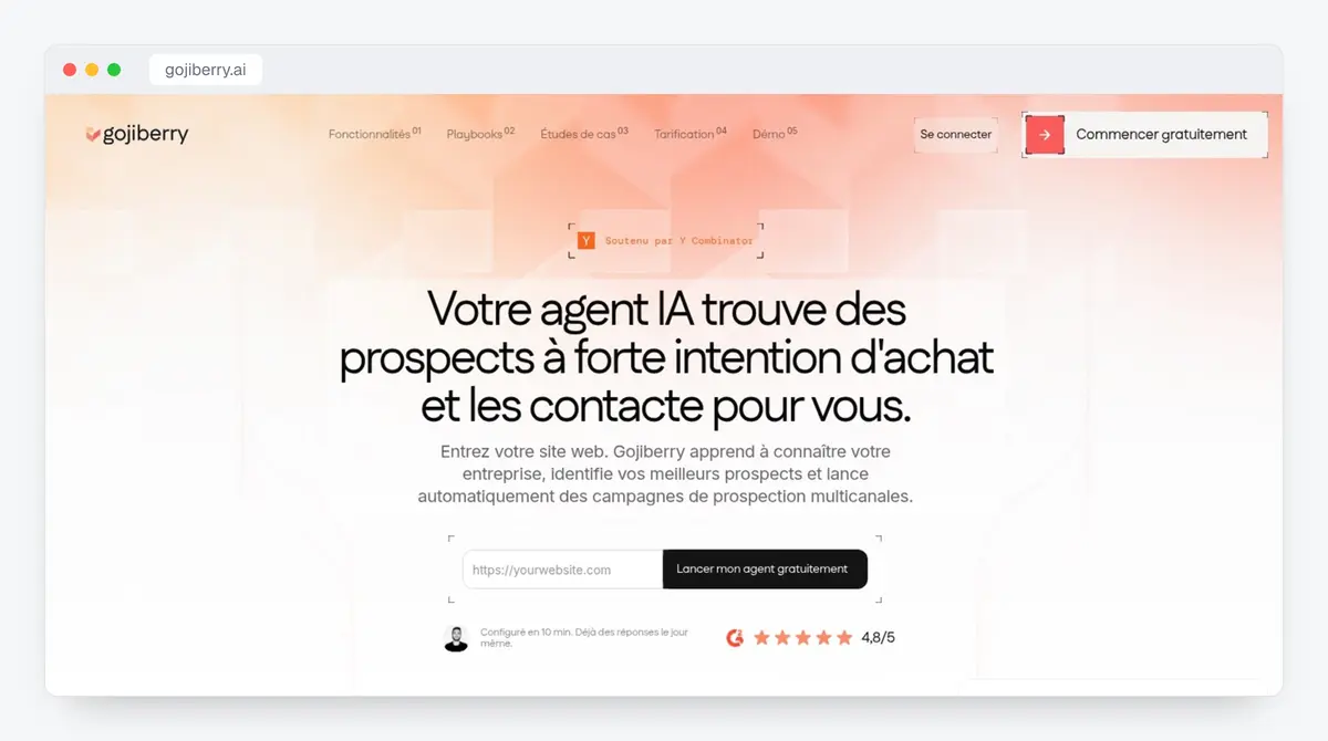 Capture de la page d'accueil de Gojiberry (gojiberry.ai), relevée le 15 octobre 2026
