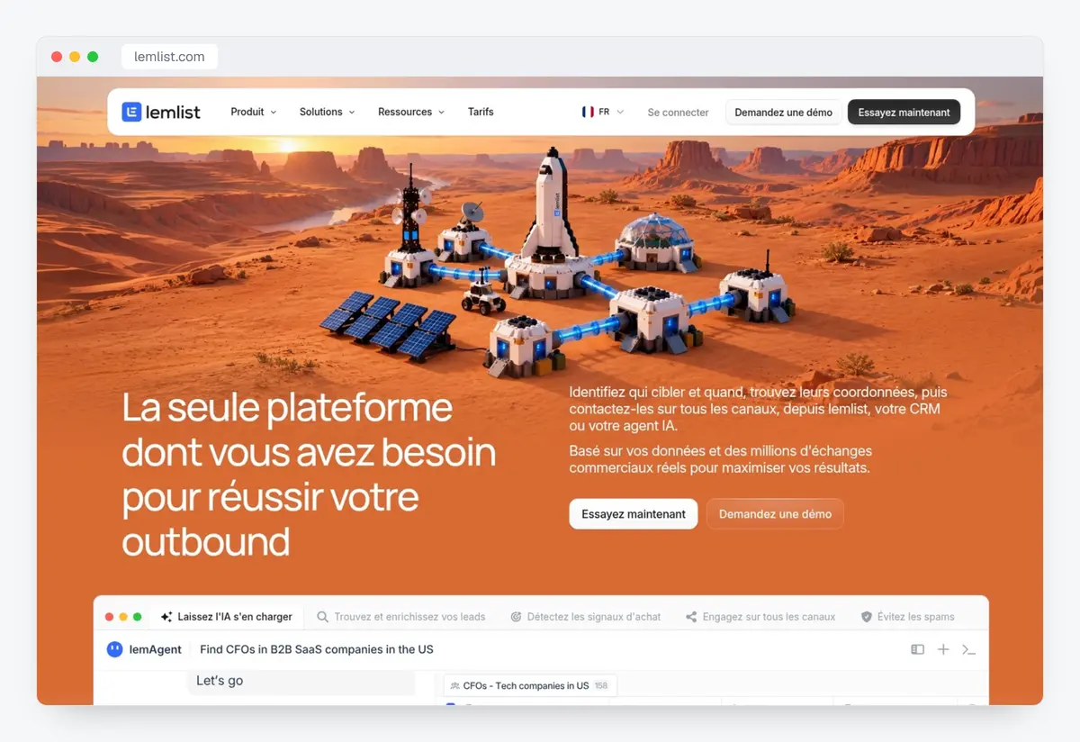 Screenshot della home page di lemlist (lemlist.com), acquisito il 15 ottobre 2026