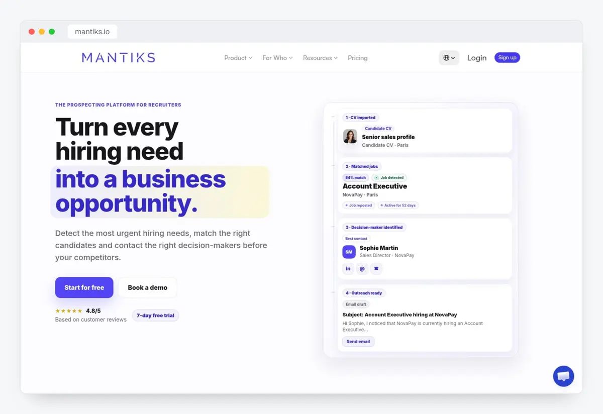 Screenshot della home page di Mantiks (mantiks.io), acquisito il 15 ottobre 2026