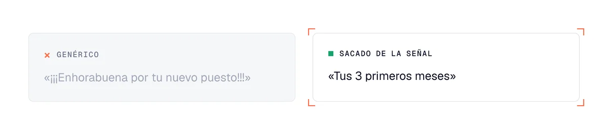 Asunto de email de prospección tras un cambio de puesto: una felicitación genérica frente a un asunto sacado de la señal