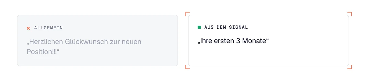 Betreff einer Akquise-E-Mail nach einem Jobwechsel: allgemeine Glückwünsche neben einem Betreff aus dem Signal