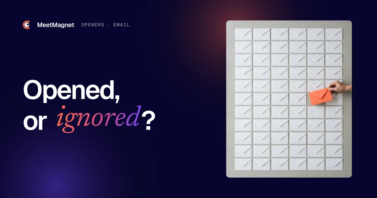 A hand pulls the only coral envelope from a grid of identical white ones: the cold email subject line that stands out
