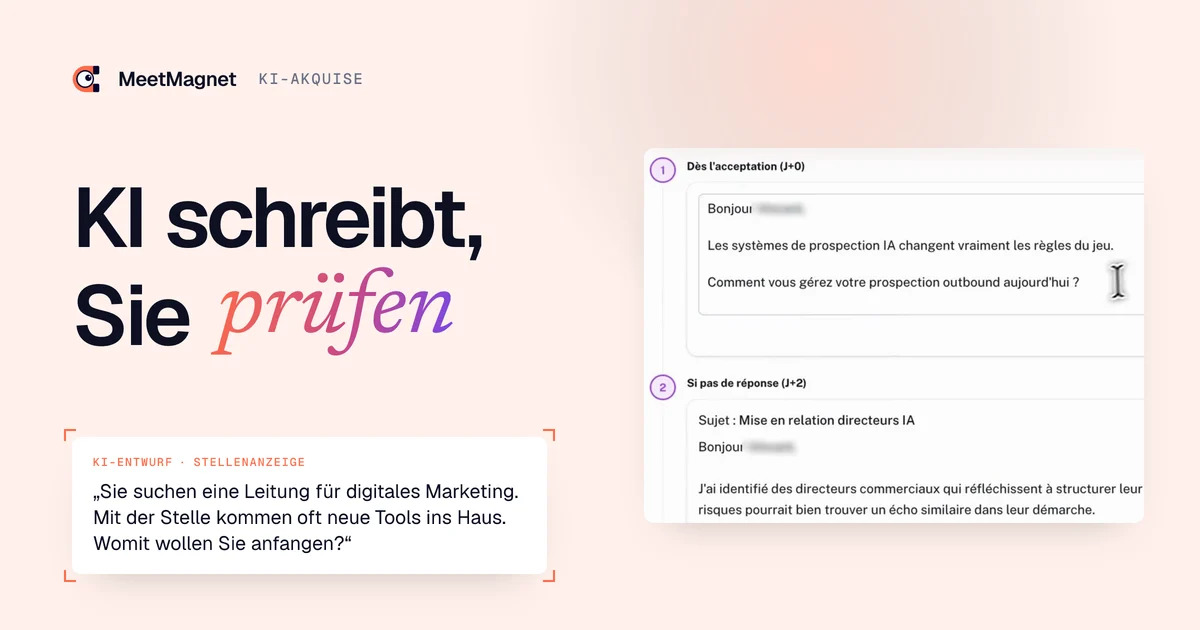 Screenshot der MeetMagnet-App: von der KI geschriebene Akquise-Nachrichten