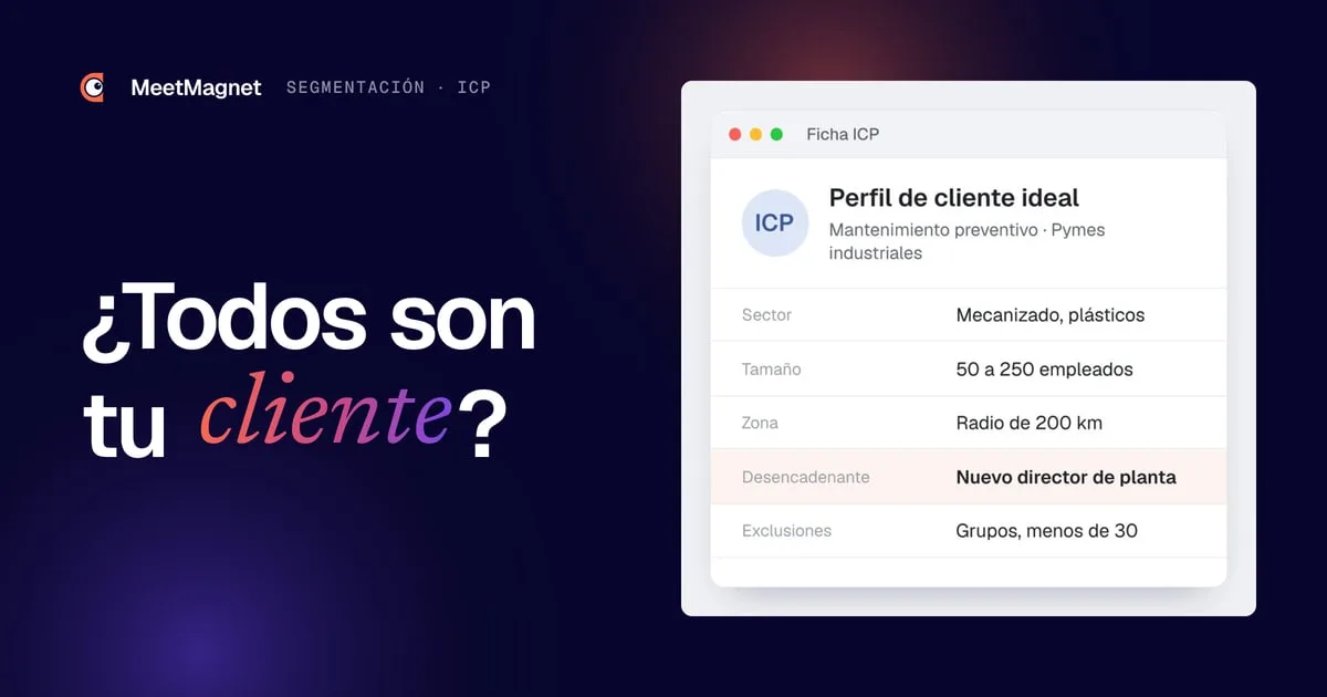 Ejemplo de ficha ICP: sector, tamaño, zona, situación desencadenante y exclusiones de una pyme industrial
