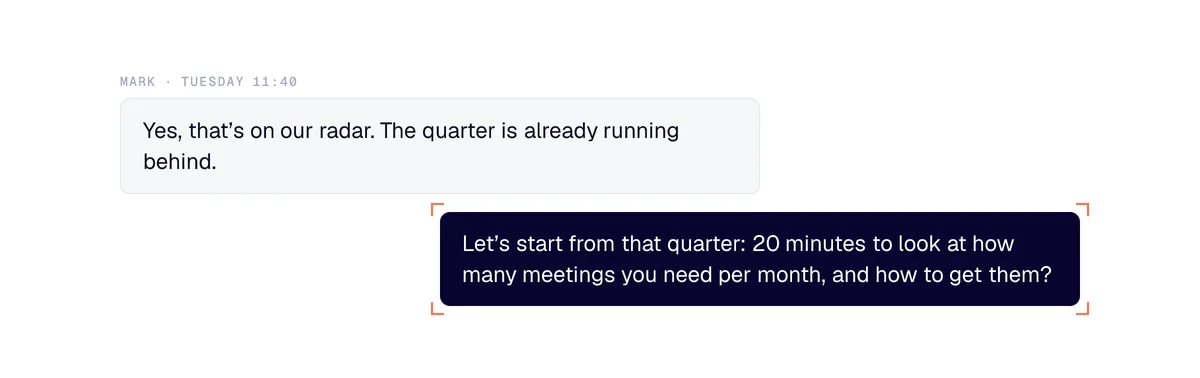 Agency new business: the owner replies the quarter is behind, the agency offers 20 minutes on their meetings