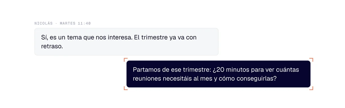Prospección para agencias: el gerente responde que el trimestre va con retraso, la agencia propone 20 minutos