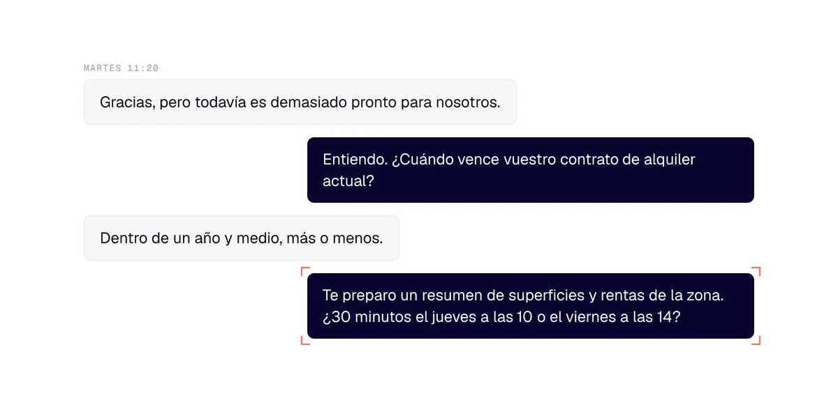 Intercambio de prospección inmobiliaria para empresas: «es demasiado pronto», el vencimiento y una reunión de 30 minutos