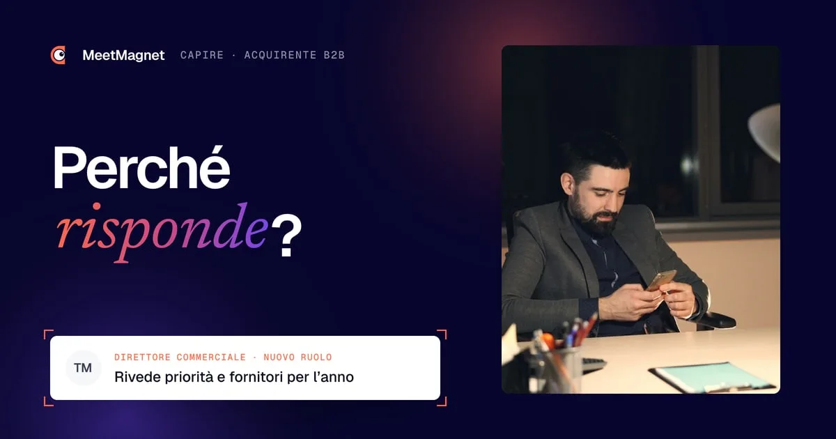 Un manager legge un messaggio sul telefono alla scrivania: il momento in cui un acquirente B2B decide di rispondere