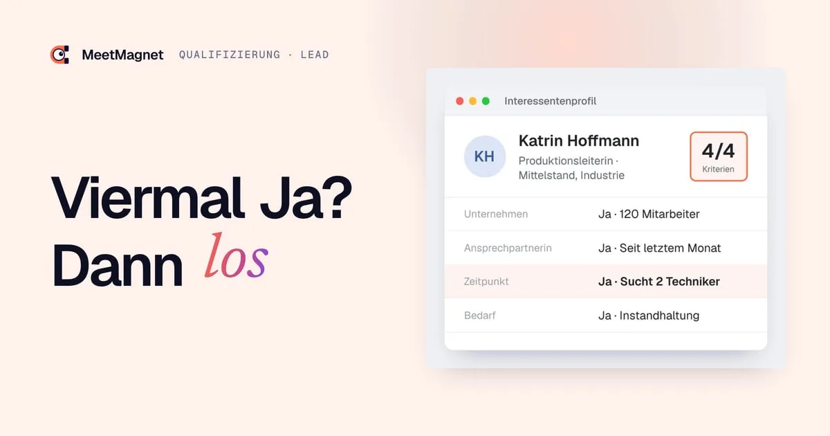 Beispiel eines B2B-Interessentenprofils: Unternehmen, Ansprechpartnerin, Zeitpunkt und Bedarf auf Ja, 4 von 4