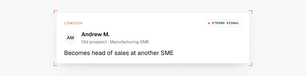 Example of a signal on an old prospect: he joins another manufacturing SME as head of sales