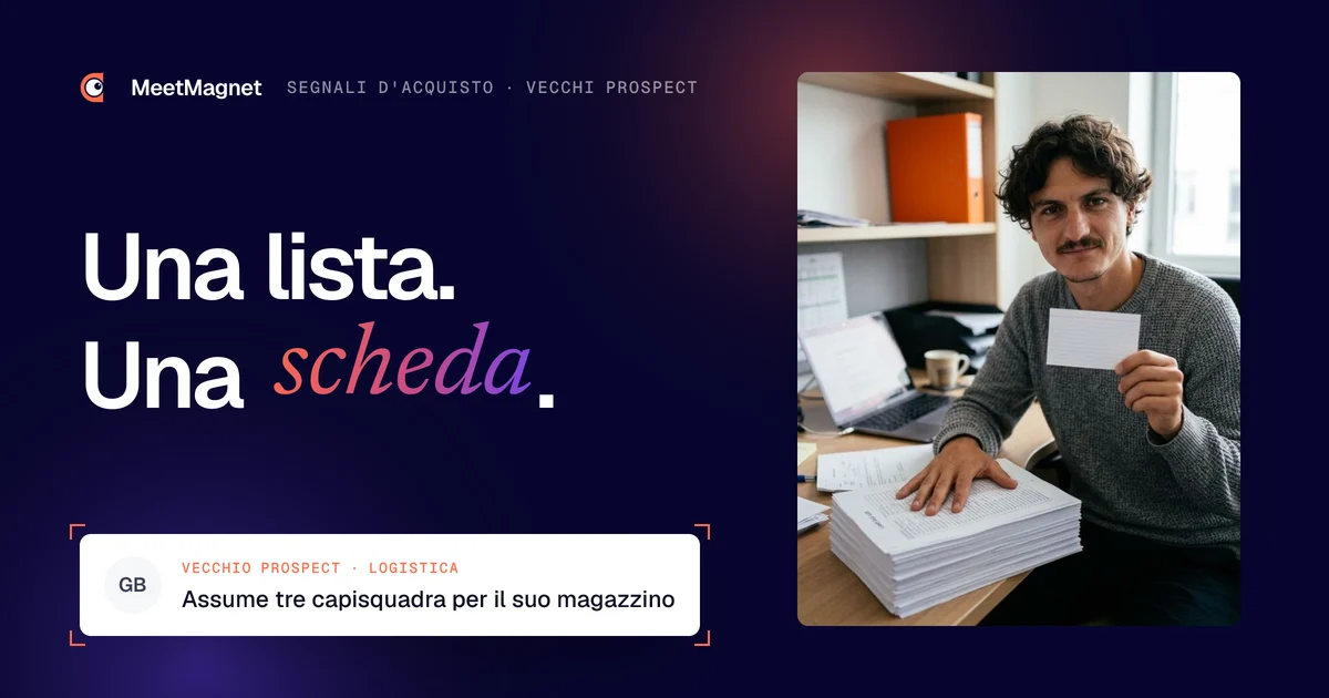 Etienne Douillard, fondatore di MeetMagnet, estrae una sola scheda da una pila: riattivare i vecchi prospect con un segnale