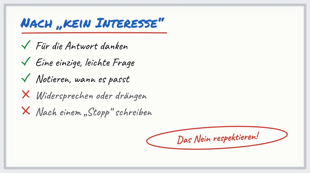 Whiteboard: was Sie tun und was Sie vermeiden sollten, wenn ein Interessent „kein Interesse“ antwortet