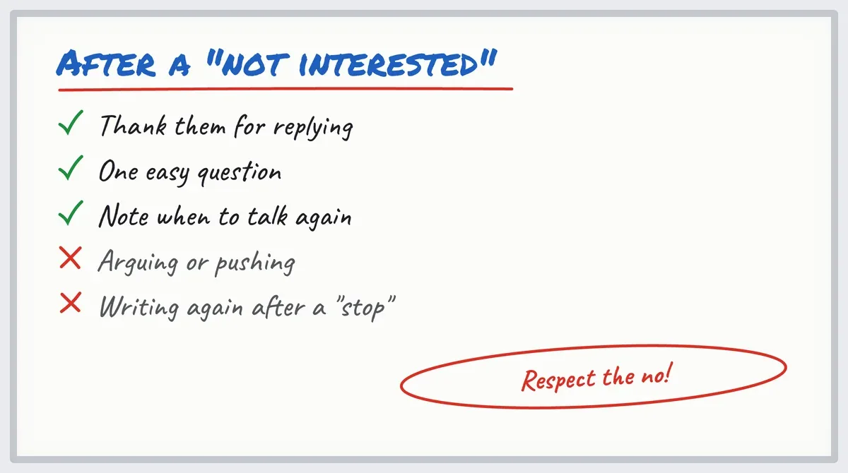 Whiteboard: what to do and what to avoid when a prospect replies "not interested"