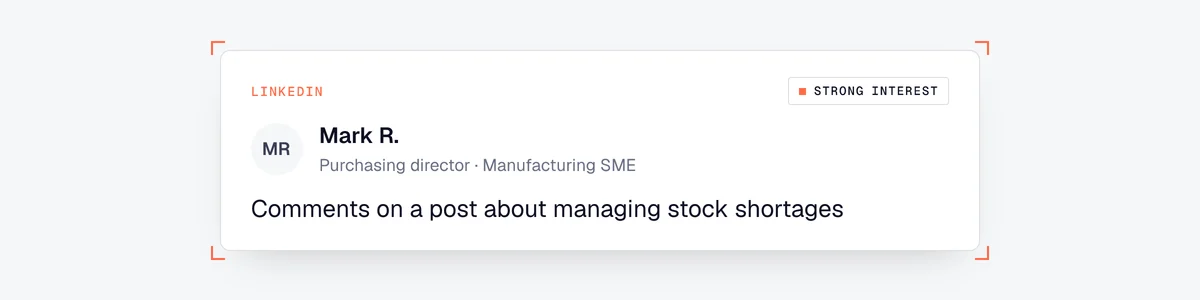 Business signal example on LinkedIn: a purchasing director comments on a post about stock shortages