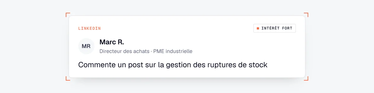 Exemple de signal d’affaires sur LinkedIn : un directeur des achats commente un post sur les ruptures de stock