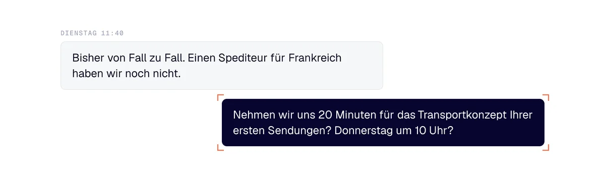 Internationale Expansion: Die Antwort zeigt Versand von Fall zu Fall, ein 20-minütiges Gespräch zum Transport folgt