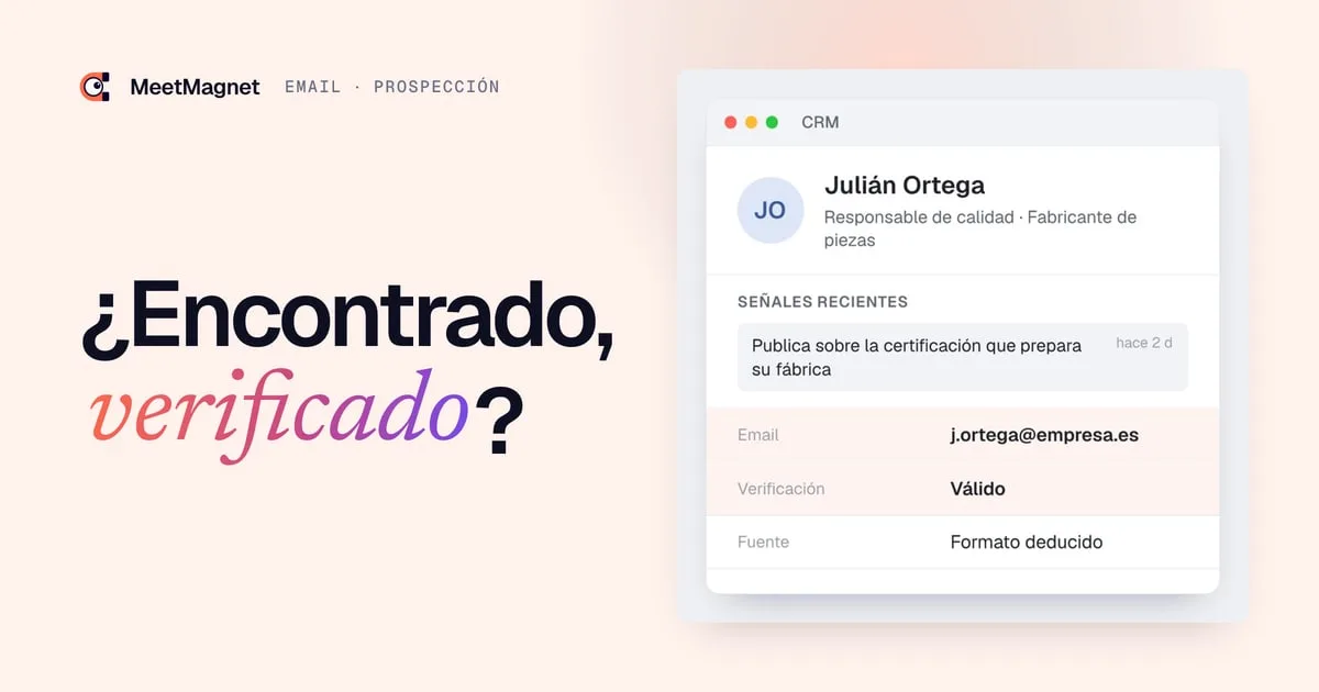 Ejemplo de ficha de prospecto: el email profesional, deducido del formato de la empresa, está verificado
