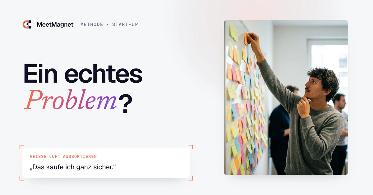 Etienne Douillard, Gründer von MeetMagnet, denkt am Schreibtisch nach: wie man ein echtes Geschäftsproblem für ein Start-up findet