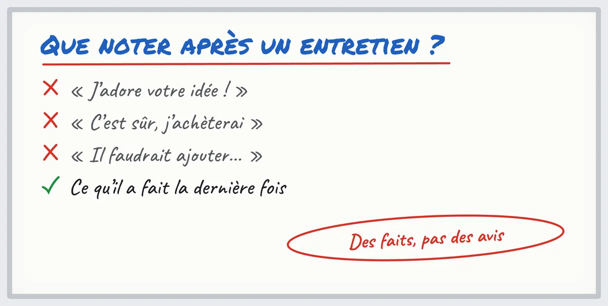 Tableau blanc : compliments, promesses et idées ne valent rien ; ce que le client a fait la dernière fois, oui