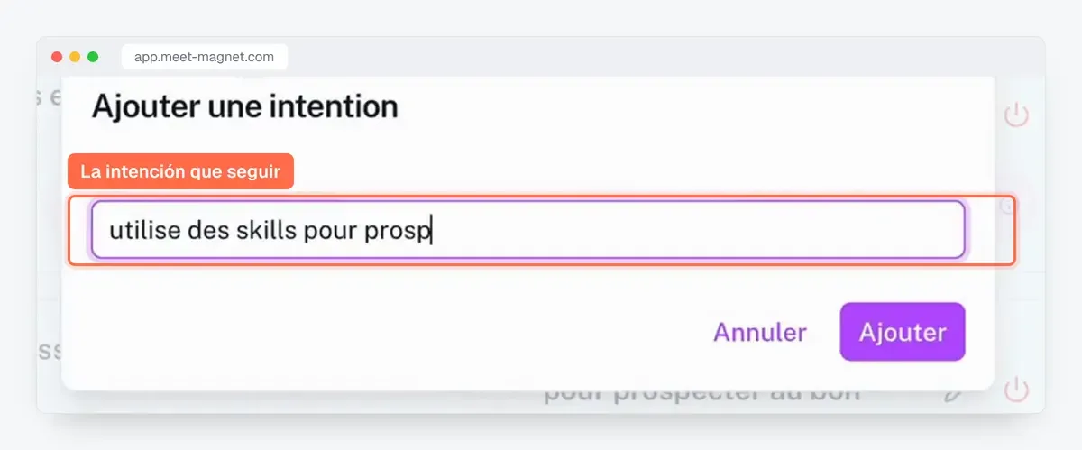 Captura de la app MeetMagnet: añadir una intención de compra que seguir en LinkedIn
