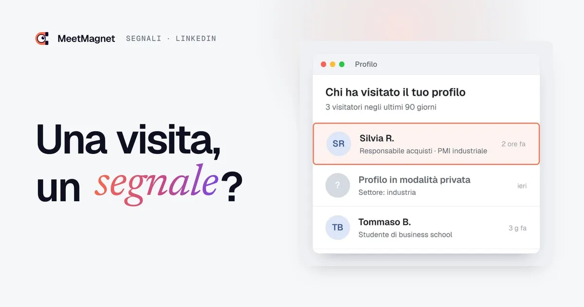 Esempio del pannello visite al profilo: una responsabile acquisti, un profilo in modalità privata e uno studente